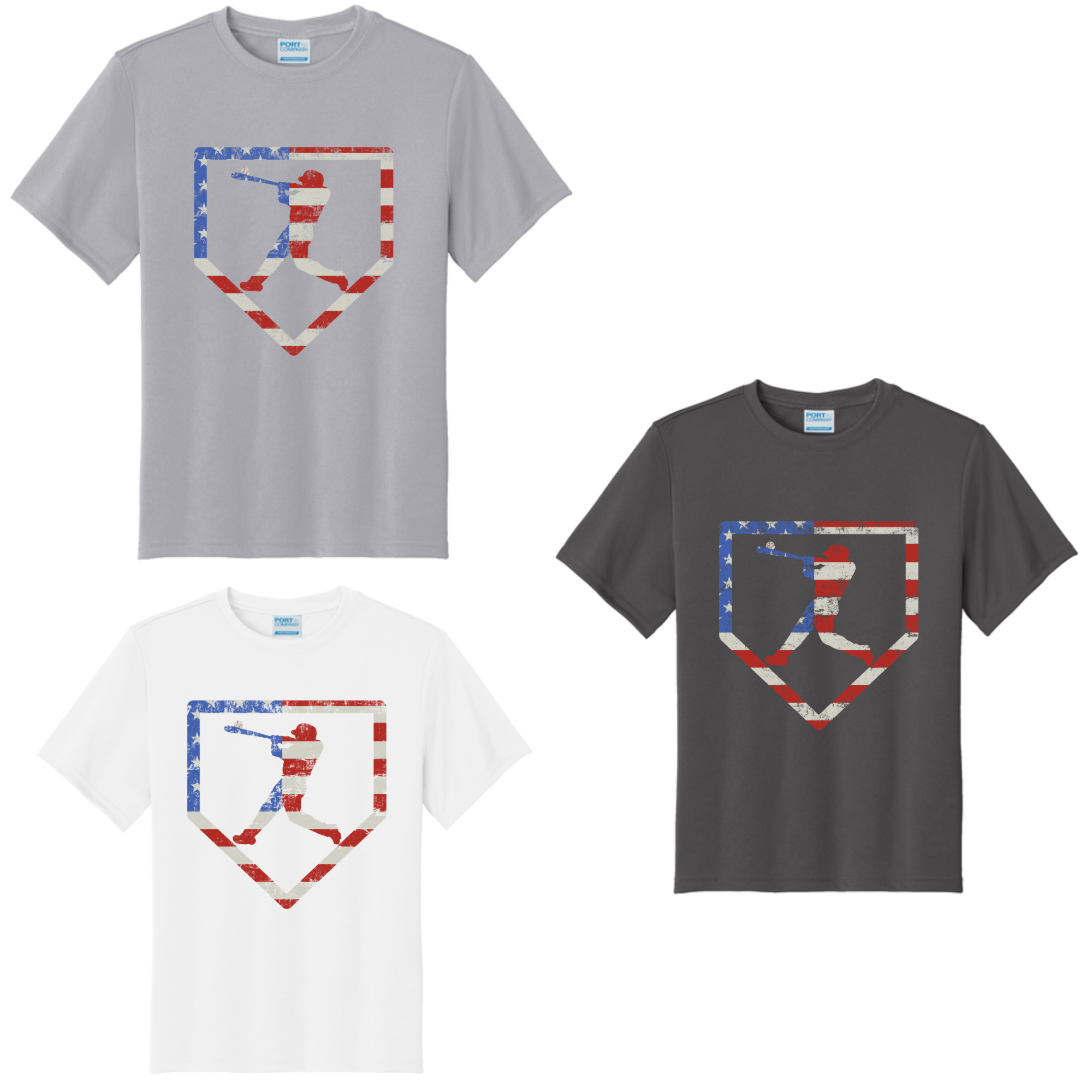 100% poly Shirts Youth-  Patriotic Baseball Player
