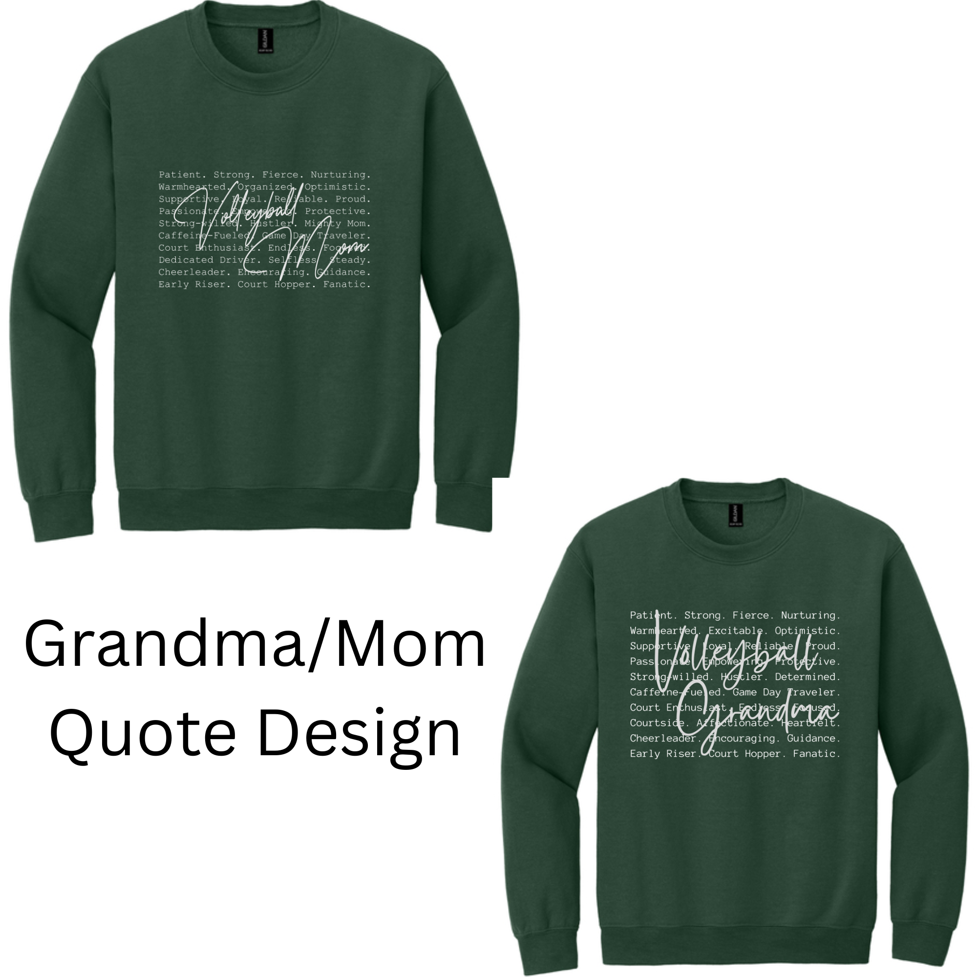 Volleyball Grandma and Mom Crewnecks in Green